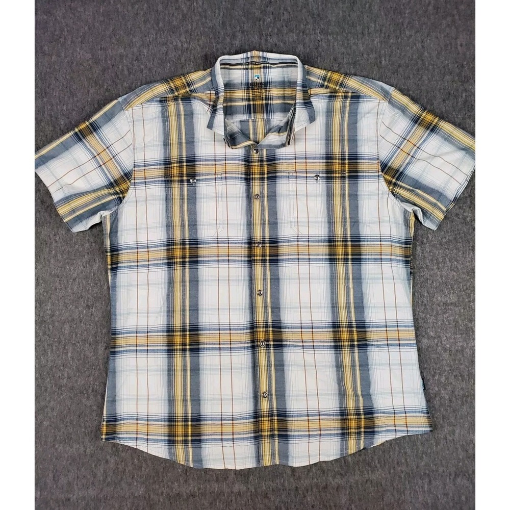 Kuhl Styk Shirt Mens 2XL Blue Short Sleeve Button Outdoor‎ Plaid Fishing Hiking